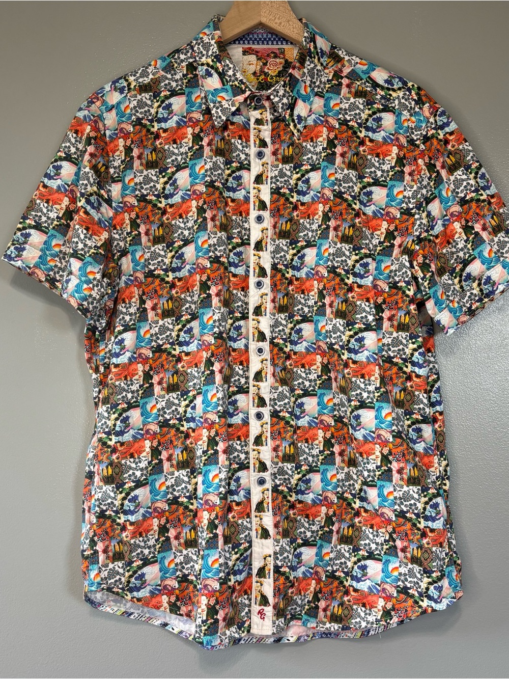 Robert Graham Large Classic Fit Japanese Print Button Down Koi Fish Geisha *FLAW